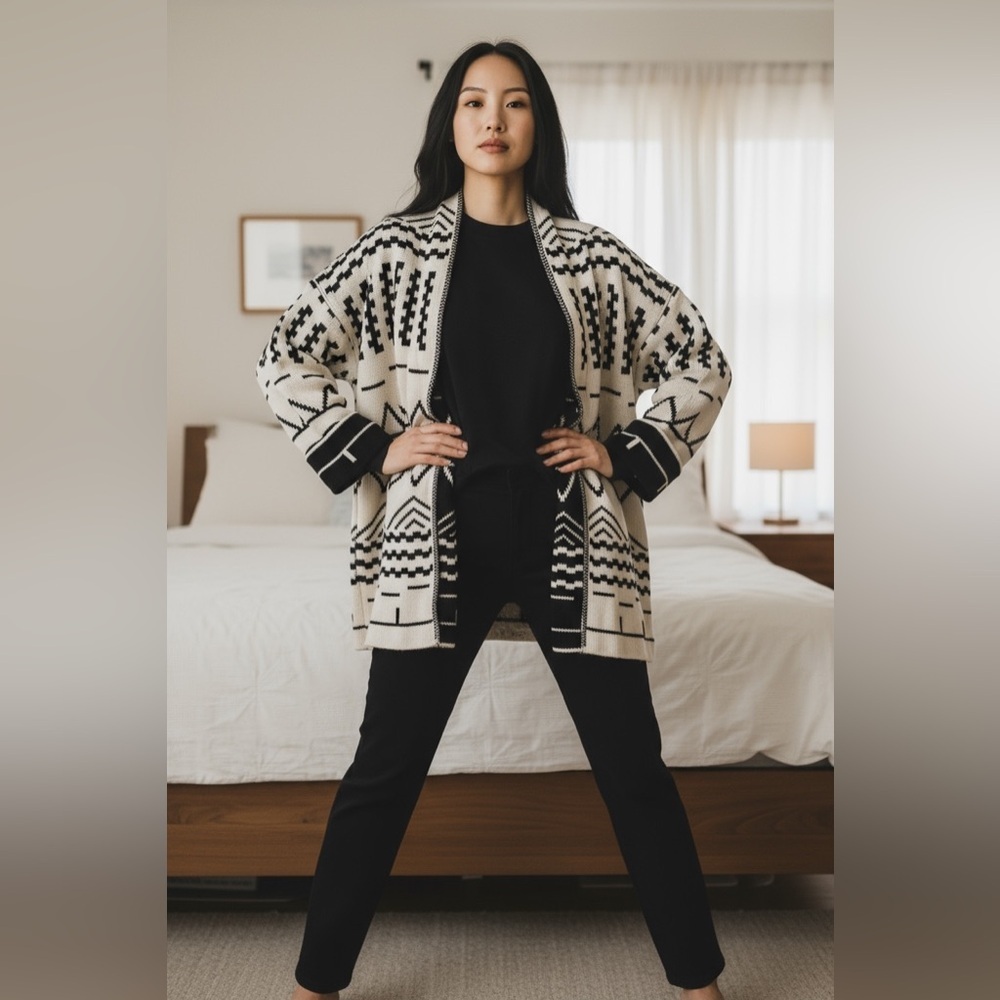 biancoghiaccio Black and White Geometric Cardigan - Picture 1 of 4